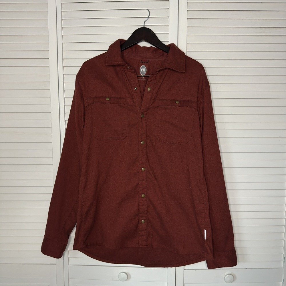 Club Ride Men's L Long Sleeve Snap Shirt Burgundy MTB Cycling Western Outdoor